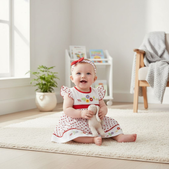 New Baby Girl Dress Set with matching headband underwear size 6 to 9 months - Picture 2 of 3